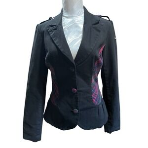 Luxurie By lrg Sz M Military Style Tartan Jacket 3 Button Peplum Hem Punk Grunge